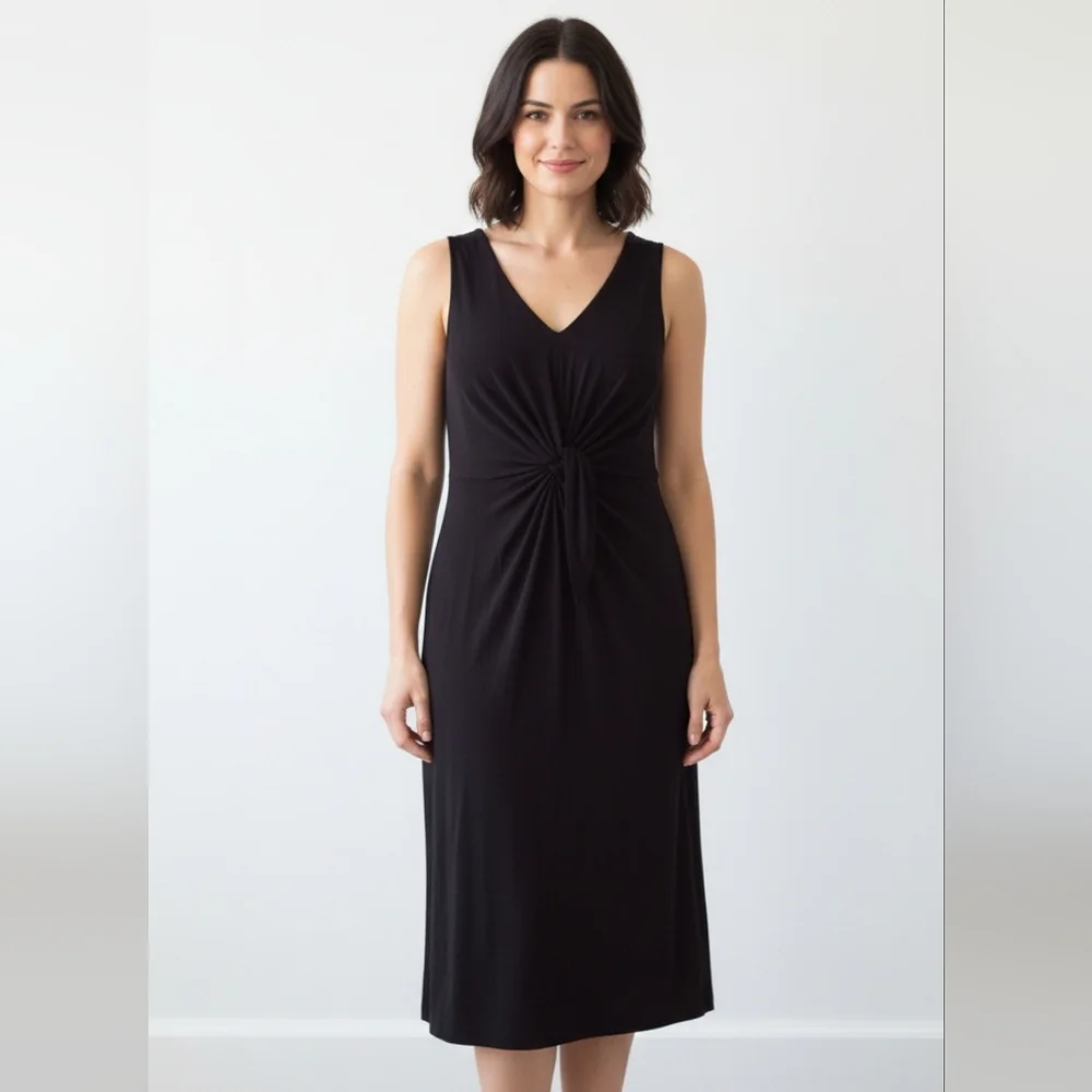 Vince Camuto black knot front midi dress 12 Minimalist